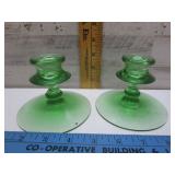 GREEN GLOWING DEPRESSION CANDLESTICKS