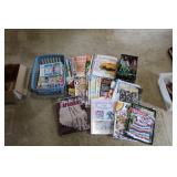 BASKET FULL OF CROCHET PATTERN BOOKS, MAGAZINES,