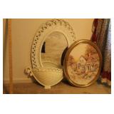 PICTURE, PLASTIC WICKER MIRROR, & BASKET