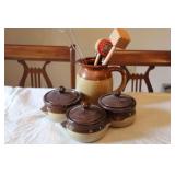 STONEWARE PITCHER & SOUP TUREENS