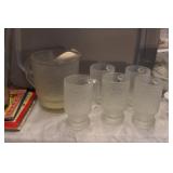 INDIANA GLASS CRYSTAL ICE PITCHER & 5 GLASSES
