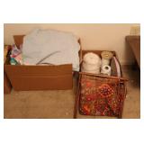 FABRIC, VINTAGE SEWING BASKET / STAND, & MORE