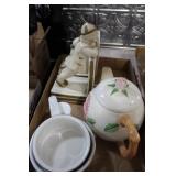BOOKENDS, TEAPOT, & BOWLS