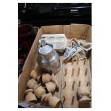 METAL CREAMER & EGG CANDLES IN VINTAGE BOX