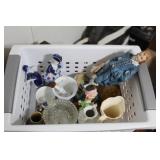 BASKET OF FIGURINES & GLASSWARE