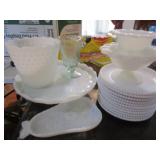 MILKGLASS CAKE STAND & DISHES