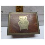 BRASS INLAY OF AN OWL TRINKET BOX