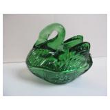 GREEN GLASS SWAN COVERED DISH ï¿½ PRESSED GLASS