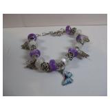 PURPLE & WHITE BUTTERFLY CHARM BRACELET ï¿½ SILVER