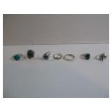 7-PC COSTUME RING LOT ï¿½ TURQUOISE, MALACHITE