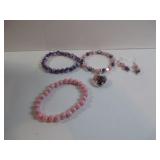 PINK & PURPLE BEADED JEWELRY LOT ï¿½ 3 BRACELETS &