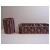 WICKER STYLE DESK ORGANIZER SET PEN HOLDER