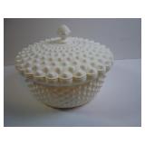 WHITE HOBNAIL STYLE ROUND TRINKET BOX WITH