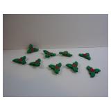 LOT OF 9 CHRISTMAS HOLLY BERRY ORNAMENTS GREEN