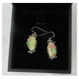 Pair genuine .925 Silver Flower Art Bead Earrings