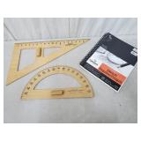 2 Large wooden Drafting Rulers w/ handle , Sketch