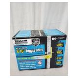 New 100 pc heavy duty 3/16' Toggle Bolts