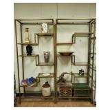 Pair beautiful Gold Frame Glass Display Shelf Unit