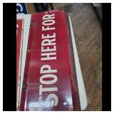 Vintage STOP HERE FOR Metal Sign Red White Rustic