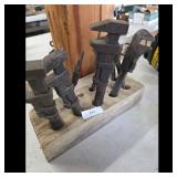Vintage Pipe Wrench Set on Wooden Stand