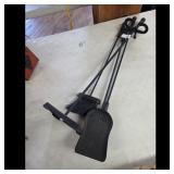 Black Metal Fireplace Tool Set with Shovel, Brush,
