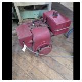 Vintage Red Engine with Gas Tank and Pulley System