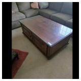 Wooden Coffee Table with Glass Top and Storage
