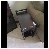 Vintage Dark Wood Two-Tier Side Table with Turned