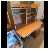 Solid Oak Executive Desk with Hutch and Keyboard T