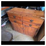 Vintage Pine Wood Cabinet with Drawers and Doors