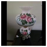 Vintage Hand Painted Floral Hurricane Lamp with Or