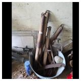 Vintage Farm Tool Lot - Handles, Buckets, and More