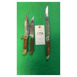 3 knives 5 inch, 6 inch and 8 inch blades