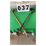 2 walking sticks metal and wood
