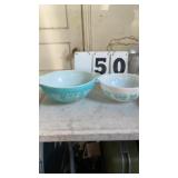 2 Pyrex Bowls 10 inches wide and 8 1/2 inches