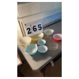 Pryex and Fire King bowls, glass juicer and