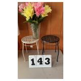 2 plant stands vase with flowers