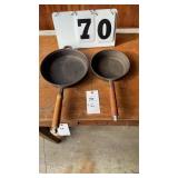 2 cast iron skillets a 10 inch and 8 inch wood