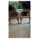 2 wood glass top end tables 21 inches tall, 27