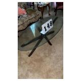 Glass top coffee table 5 foot long wood frame