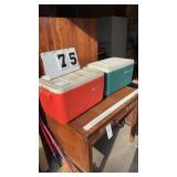 2 Coleman Coolers (green one has crack in top)