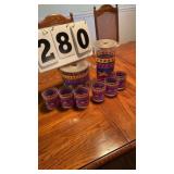 8 piece plastic tea set, 6 glasses, ice container
