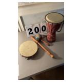 Maraca, Wooden-framed Tambourine, wood flute and
