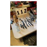 20+- kitchen knives and assorted items.