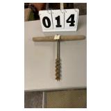 antique T-handle barn beam wood auger