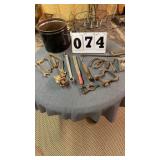 Bucket and different metal items (horseshoes,