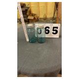 2 Blue Ball Mason jars with metal lids