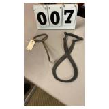 antique hand-forged iron ice block tongs and hay