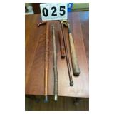 5 items (walking stick (has broken head) cane,