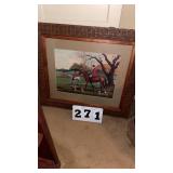Framed Fox Hunting print. Size 44 inches x 38